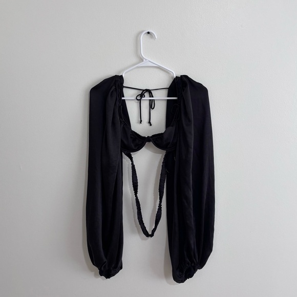 For Love & Lemons Pia Wrap Bra Top NWT XS black strappy top - Picture 5 of 8